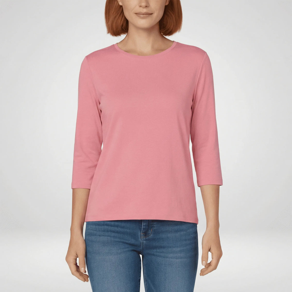Round-Neck Top with 3/4 Length Sleeves