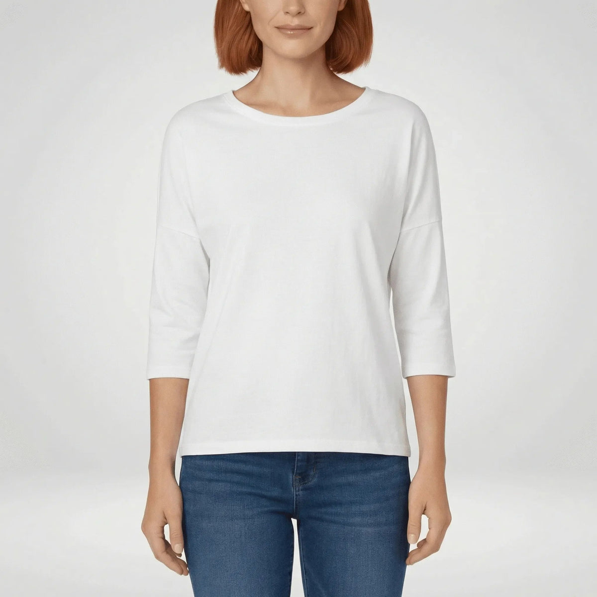 Round-Neck Top with 3/4 Length Sleeves