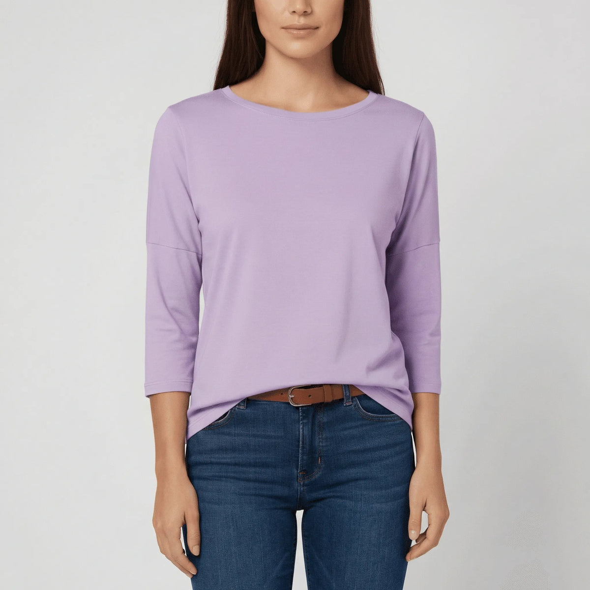 Round-Neck Top with 3/4 Length Sleeves