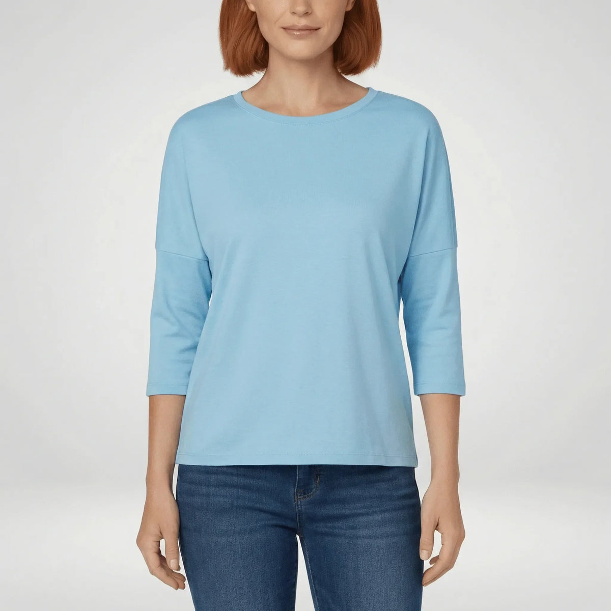 Round-Neck Top with 3/4 Length Sleeves