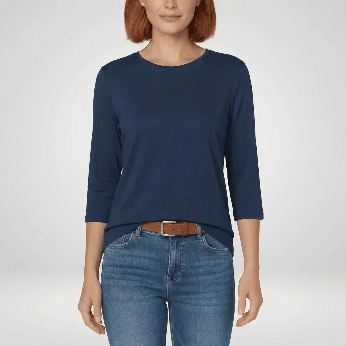 Round-Neck Top with 3/4 Length Sleeves