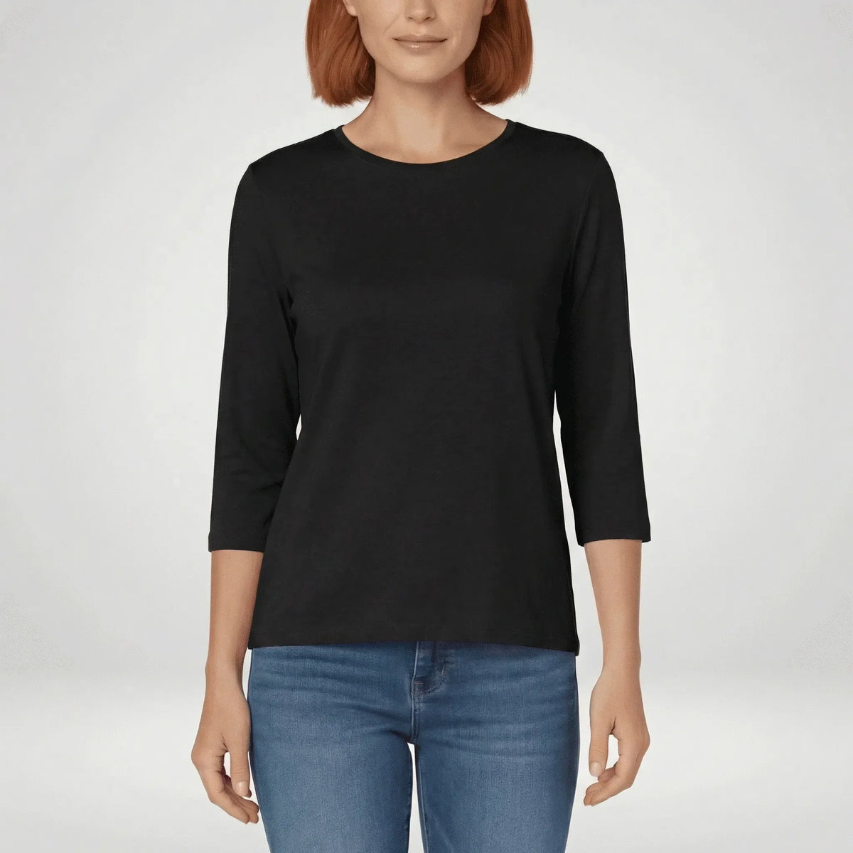 Round-Neck Top with 3/4 Length Sleeves