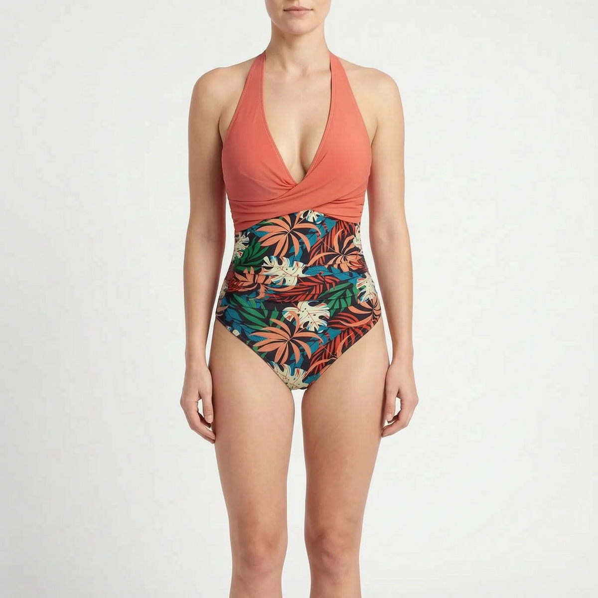 Ruched Halter Neck One-Piece Swimsuit