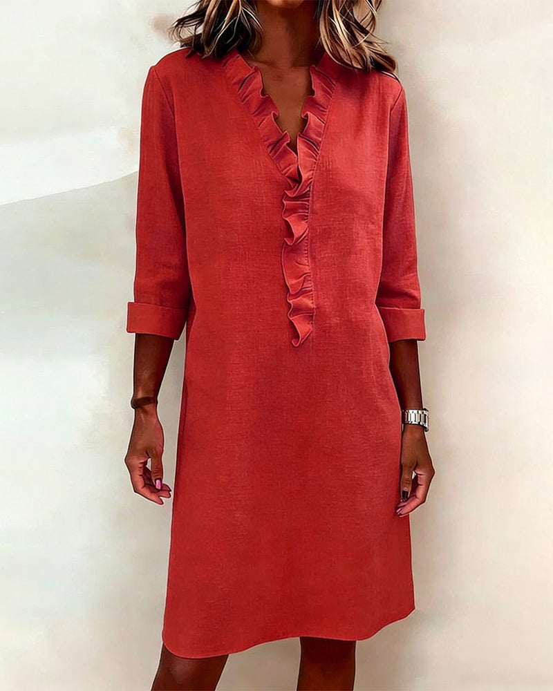 Ruffled V-Neck Dress