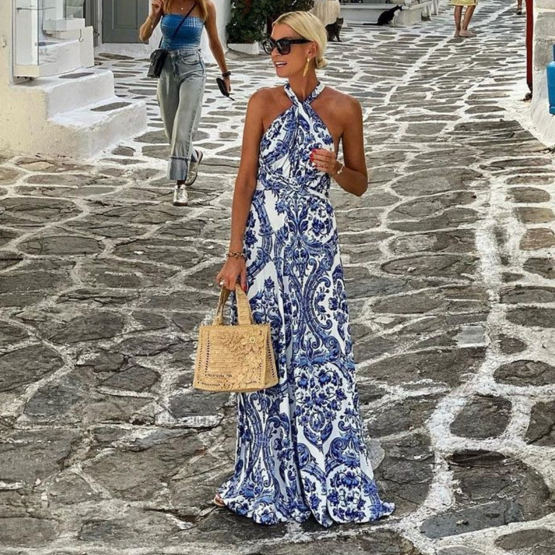 Image of Sabrina | Women's Sleeveless Halter Maxi Dress