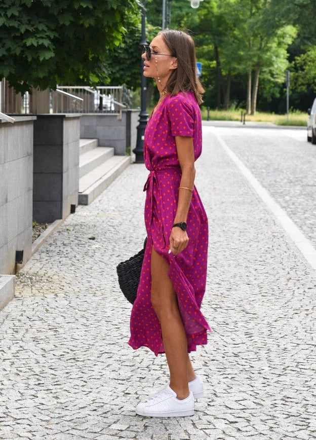 Image of Sabrina | Women's V-Neck Wrap Midi Dress