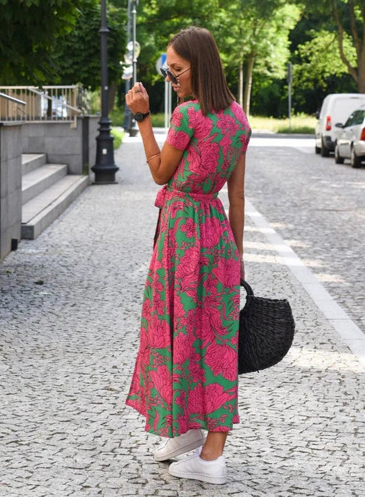 Image of Sabrina | Women's V-Neck Wrap Midi Dress