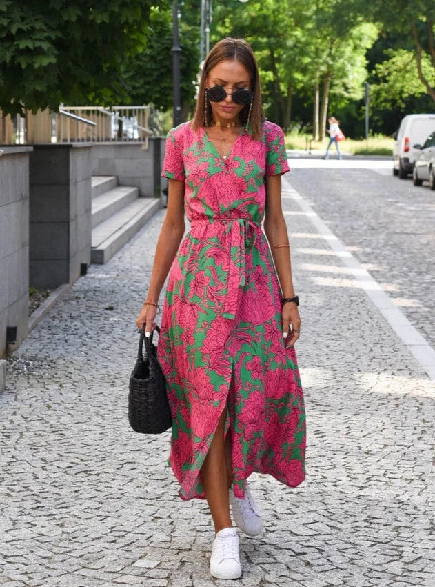 Image of Sabrina | Women's V-Neck Wrap Midi Dress