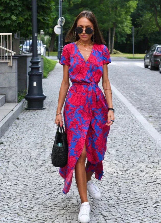 Image of Sabrina | Women's V-Neck Wrap Midi Dress