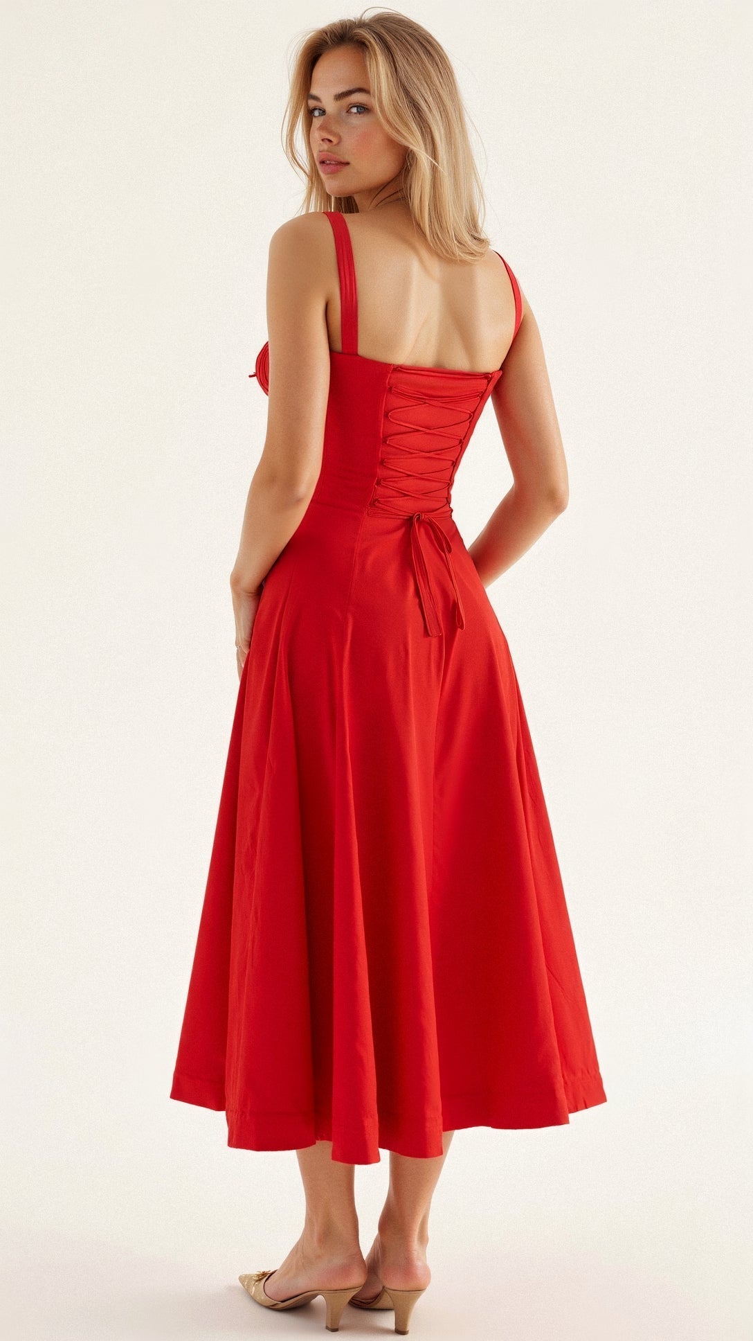 Image of Samantha | Women's Spaghetti Strap A-Line Midi Dress