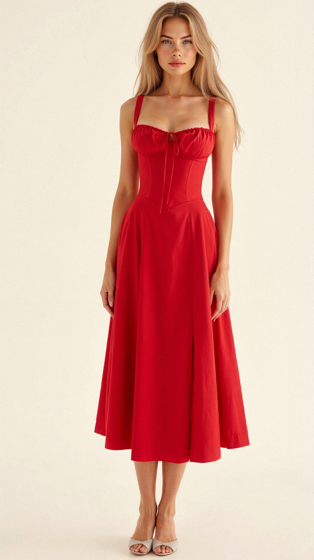 Image of Samantha | Women's Spaghetti Strap A-Line Midi Dress