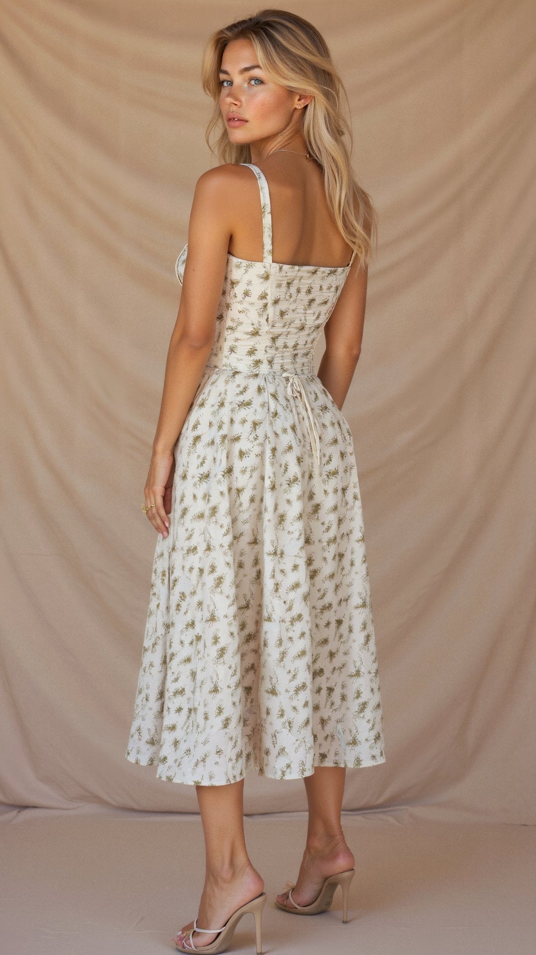 Image of Samantha | Women's Spaghetti Strap A-Line Midi Dress
