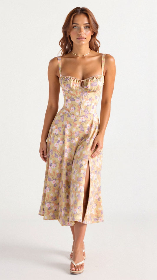 Image of Samantha | Women's Spaghetti Strap A-Line Midi Dress