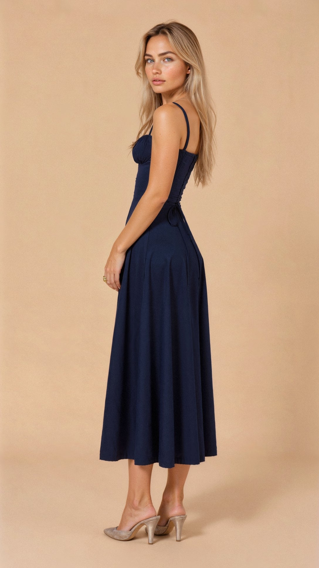 Image of Samantha | Women's Spaghetti Strap A-Line Midi Dress