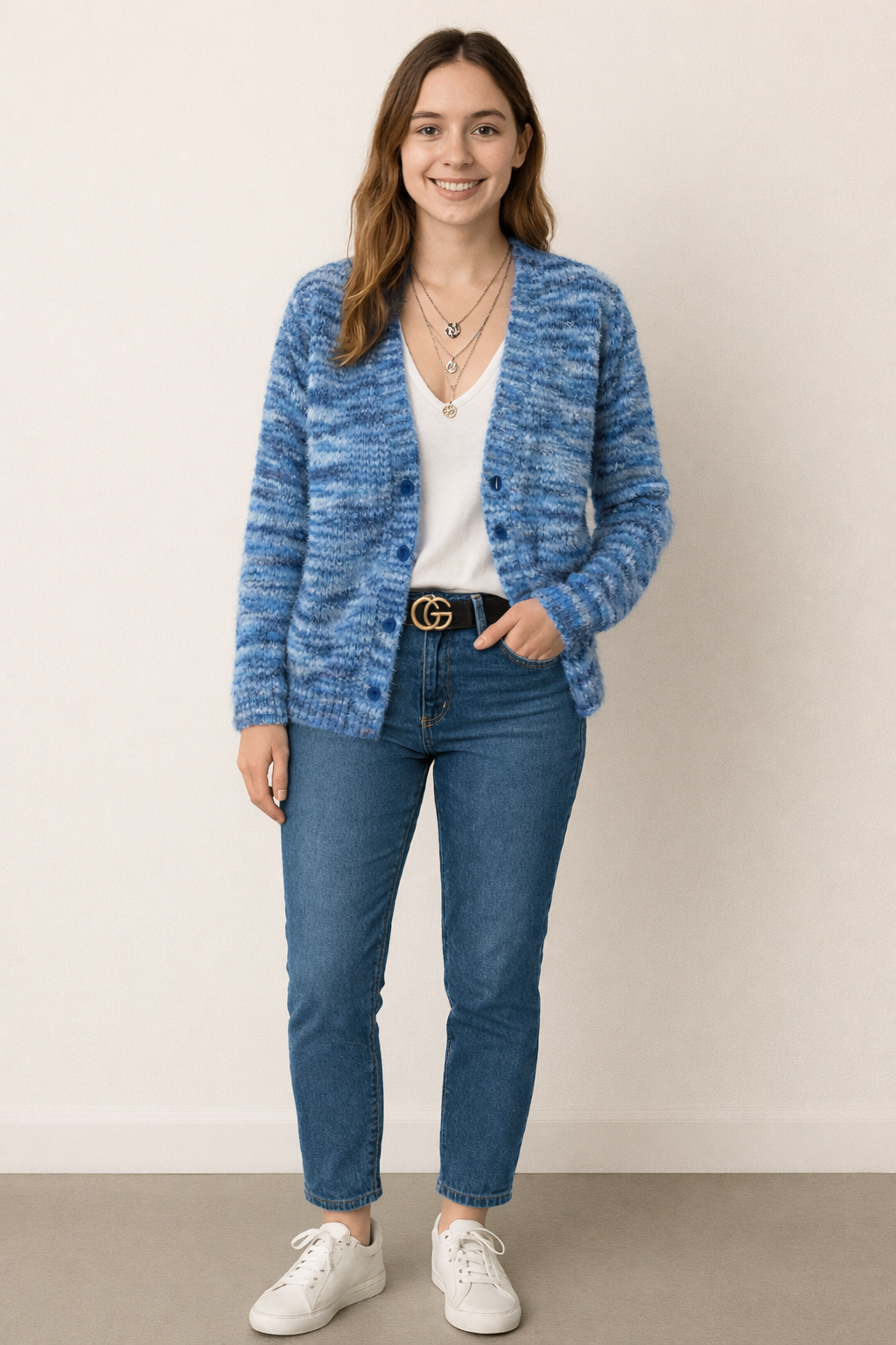 Image of Sandra | Women's Open Front Striped Cardigan