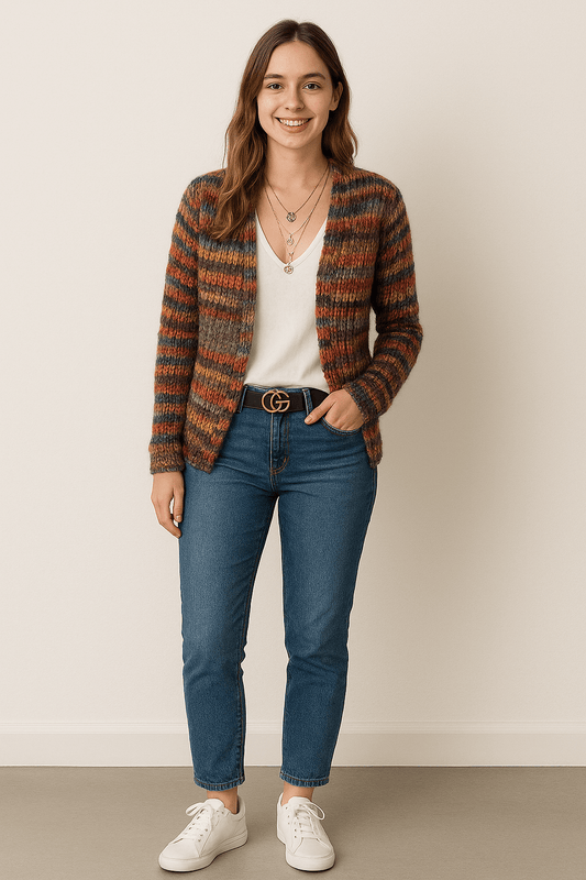 Image of Sandra | Women's Open Front Striped Cardigan