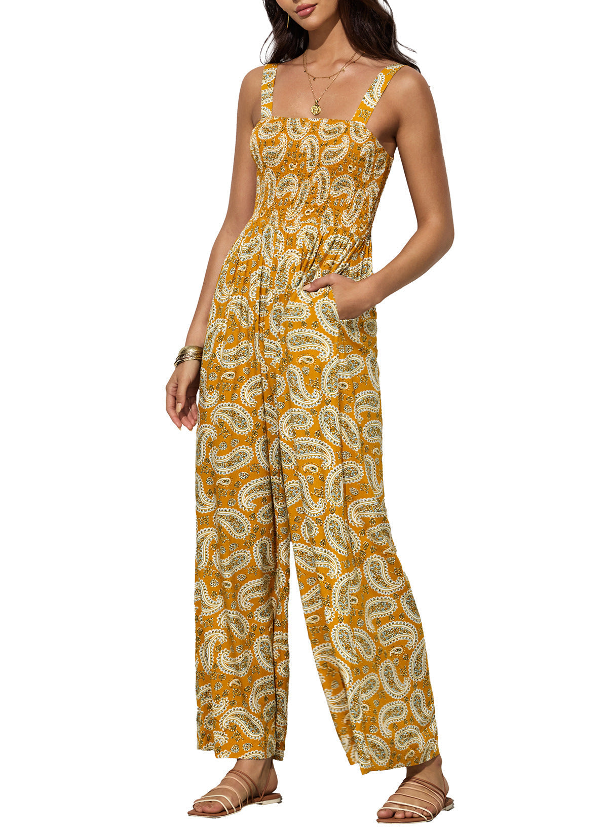 Image of Sandy | Women's Sleeveless Floral Wide Leg Jumpsuit