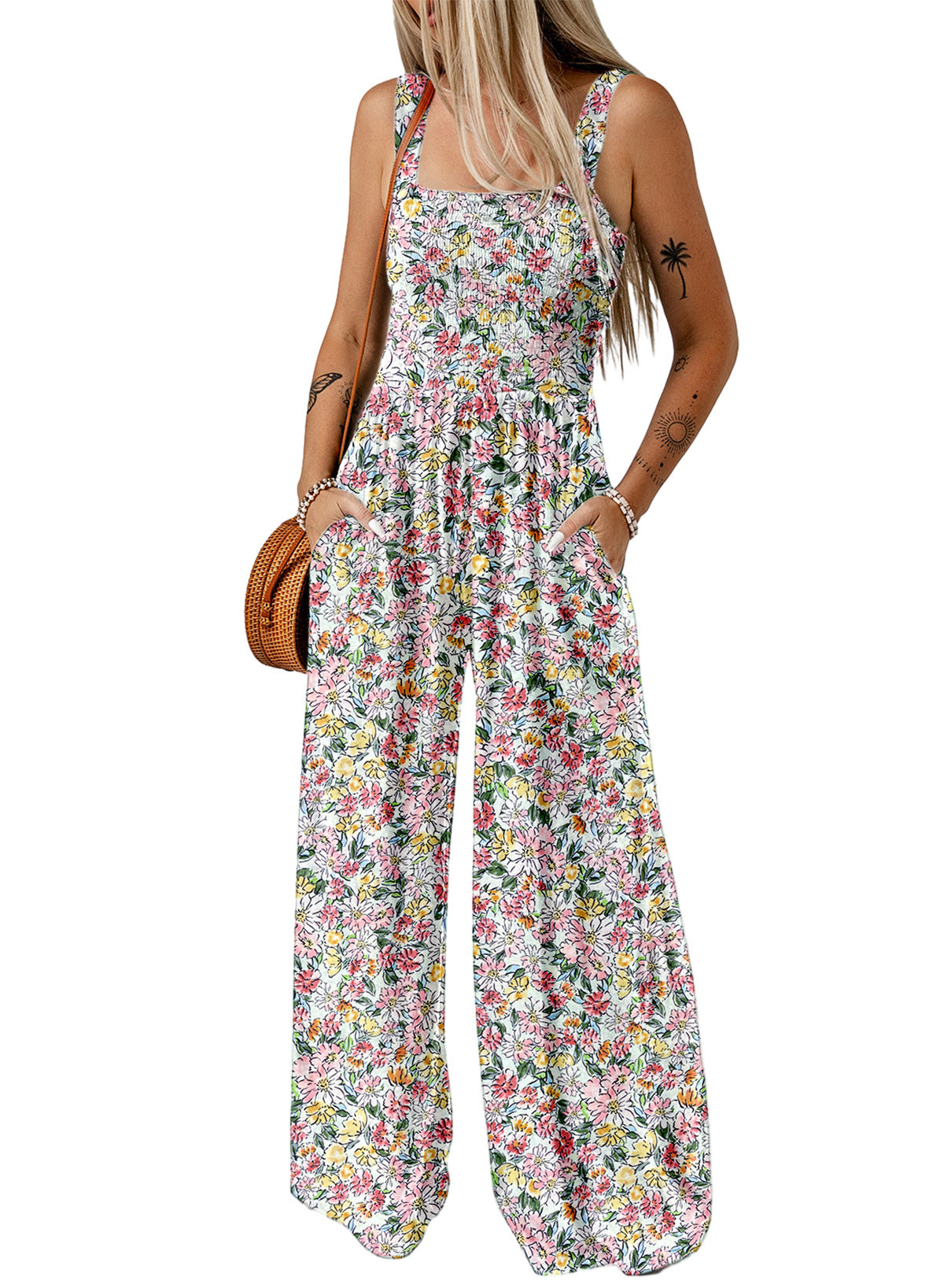 Image of Sandy | Women's Sleeveless Floral Wide Leg Jumpsuit