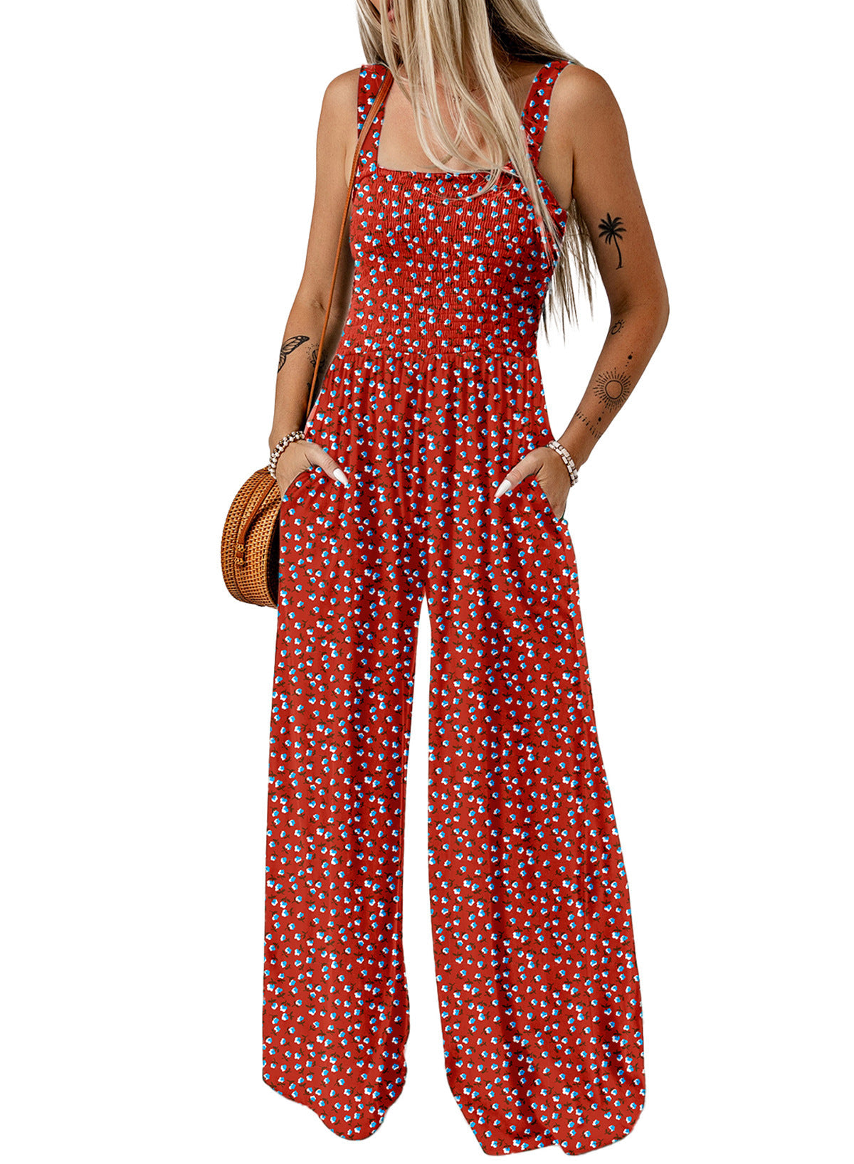 Image of Sandy | Women's Sleeveless Floral Wide Leg Jumpsuit