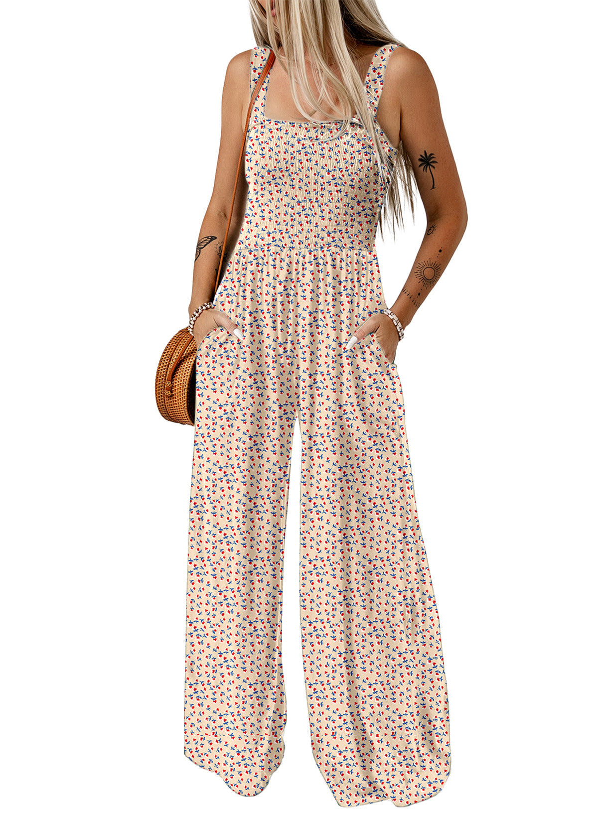 Image of Sandy | Women's Sleeveless Floral Wide Leg Jumpsuit