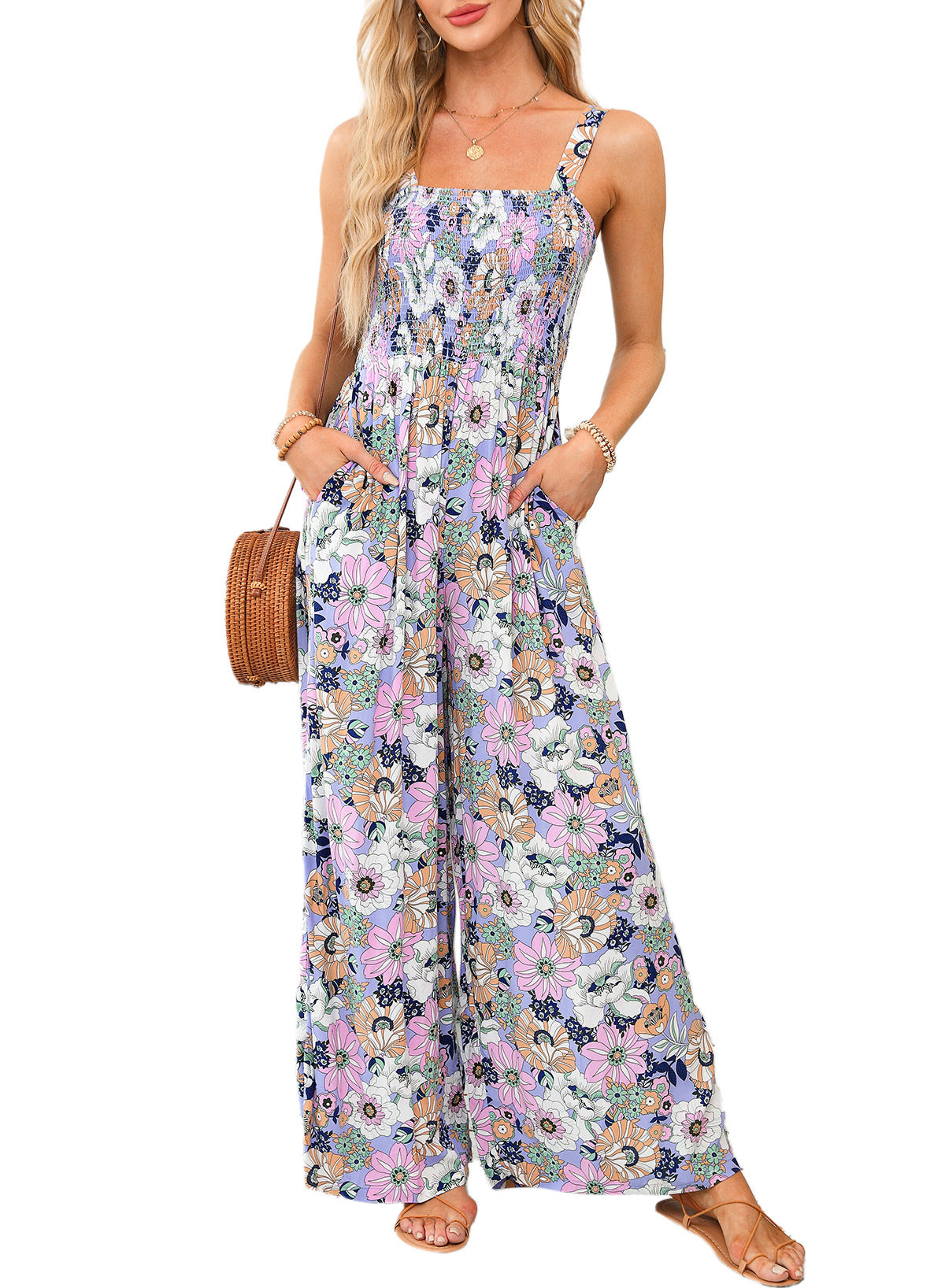 Image of Sandy | Women's Sleeveless Floral Wide Leg Jumpsuit