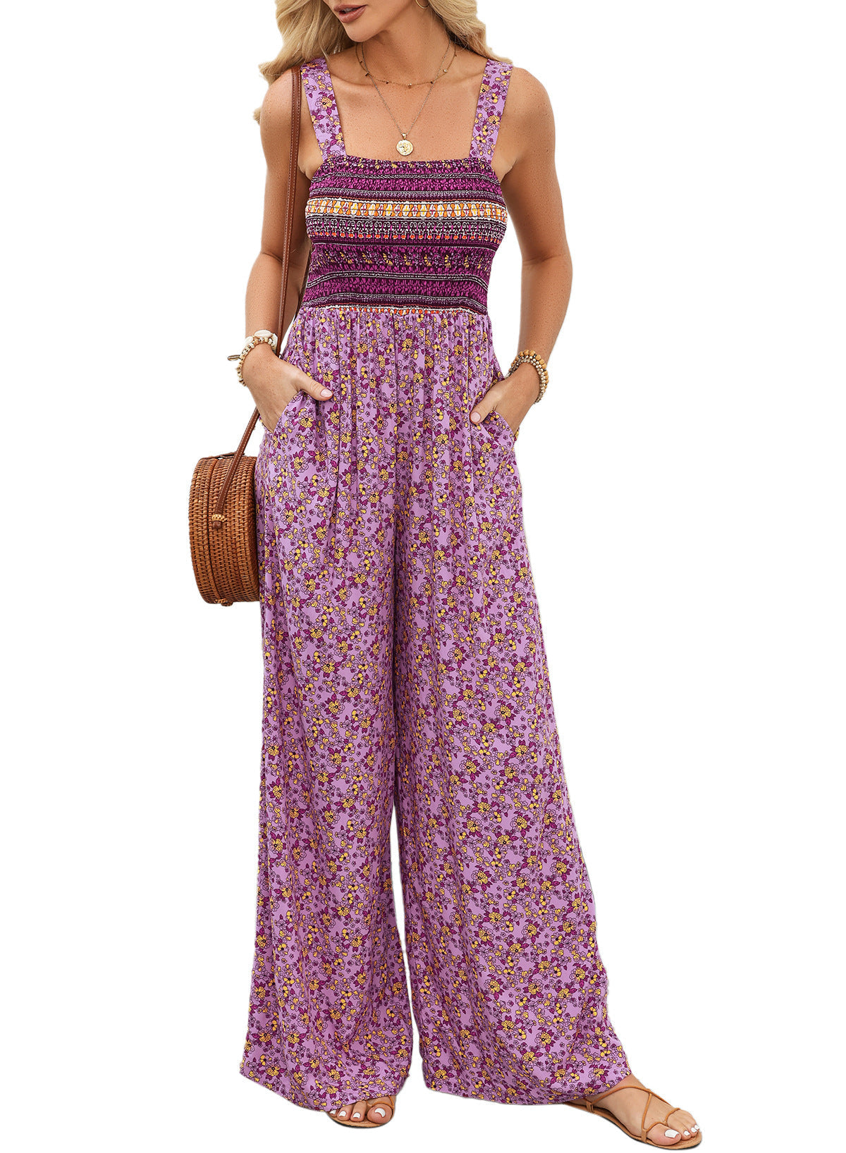 Image of Sandy | Women's Sleeveless Floral Wide Leg Jumpsuit