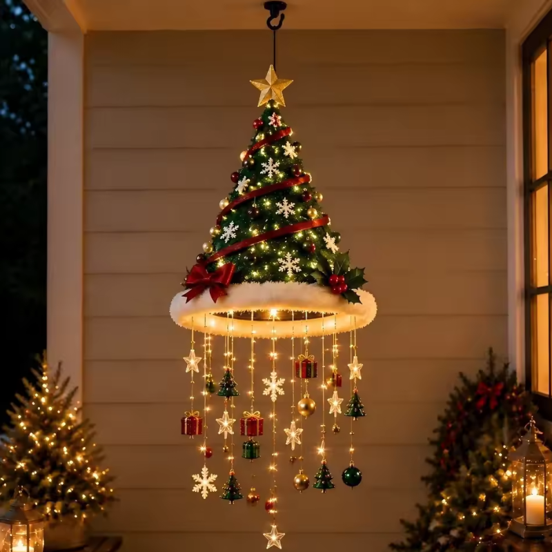 Santa Hat Chandelier with Warm LED Glow