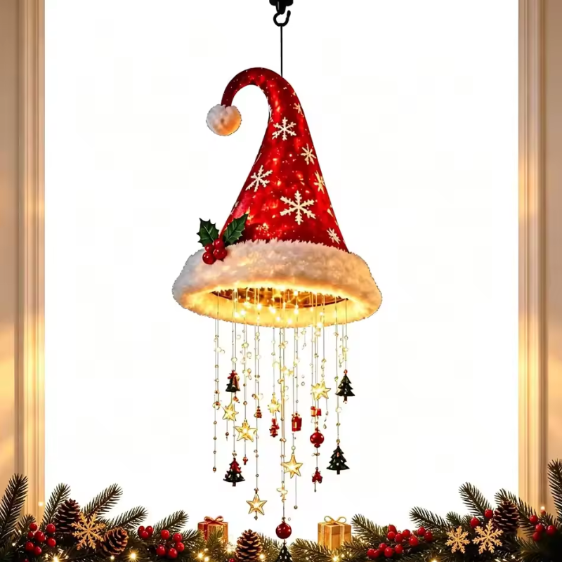 Santa Hat Chandelier with Warm LED Glow