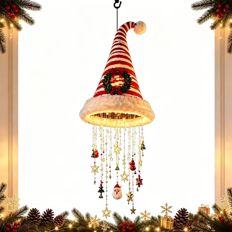 Santa Hat Chandelier with Warm LED Glow