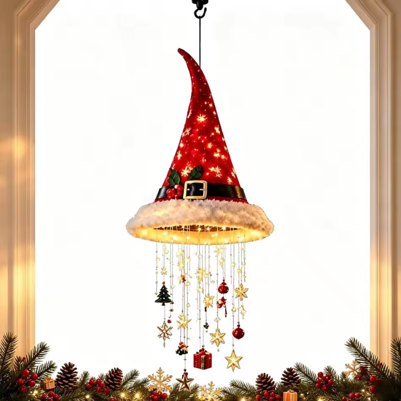 Santa Hat Chandelier with Warm LED Glow
