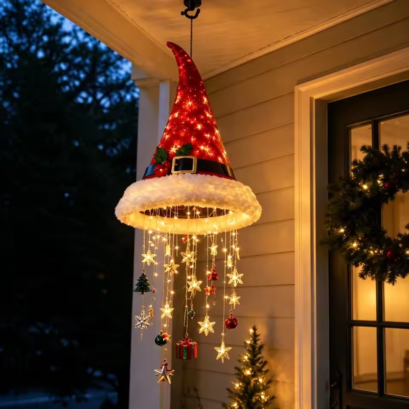 Santa Hat Chandelier with Warm LED Glow