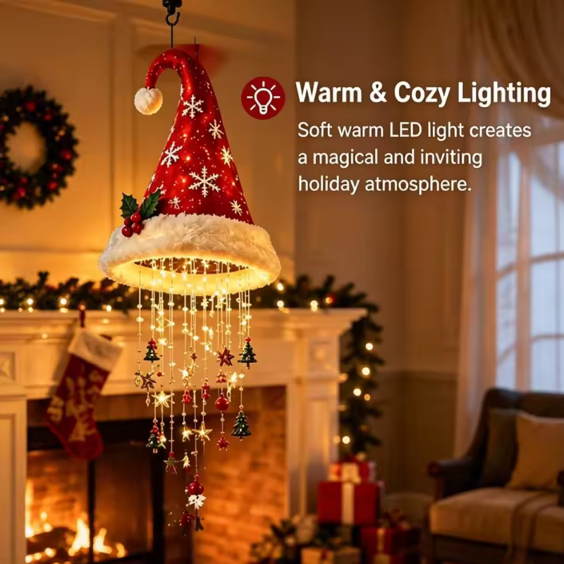 Santa Hat Chandelier with Warm LED Glow
