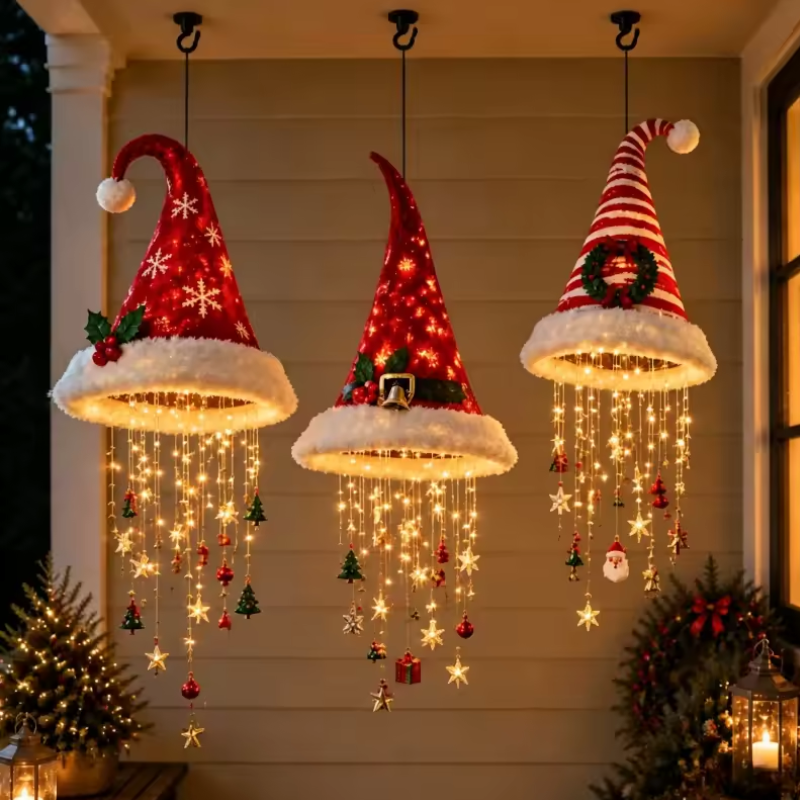 Santa Hat Chandelier with Warm LED Glow