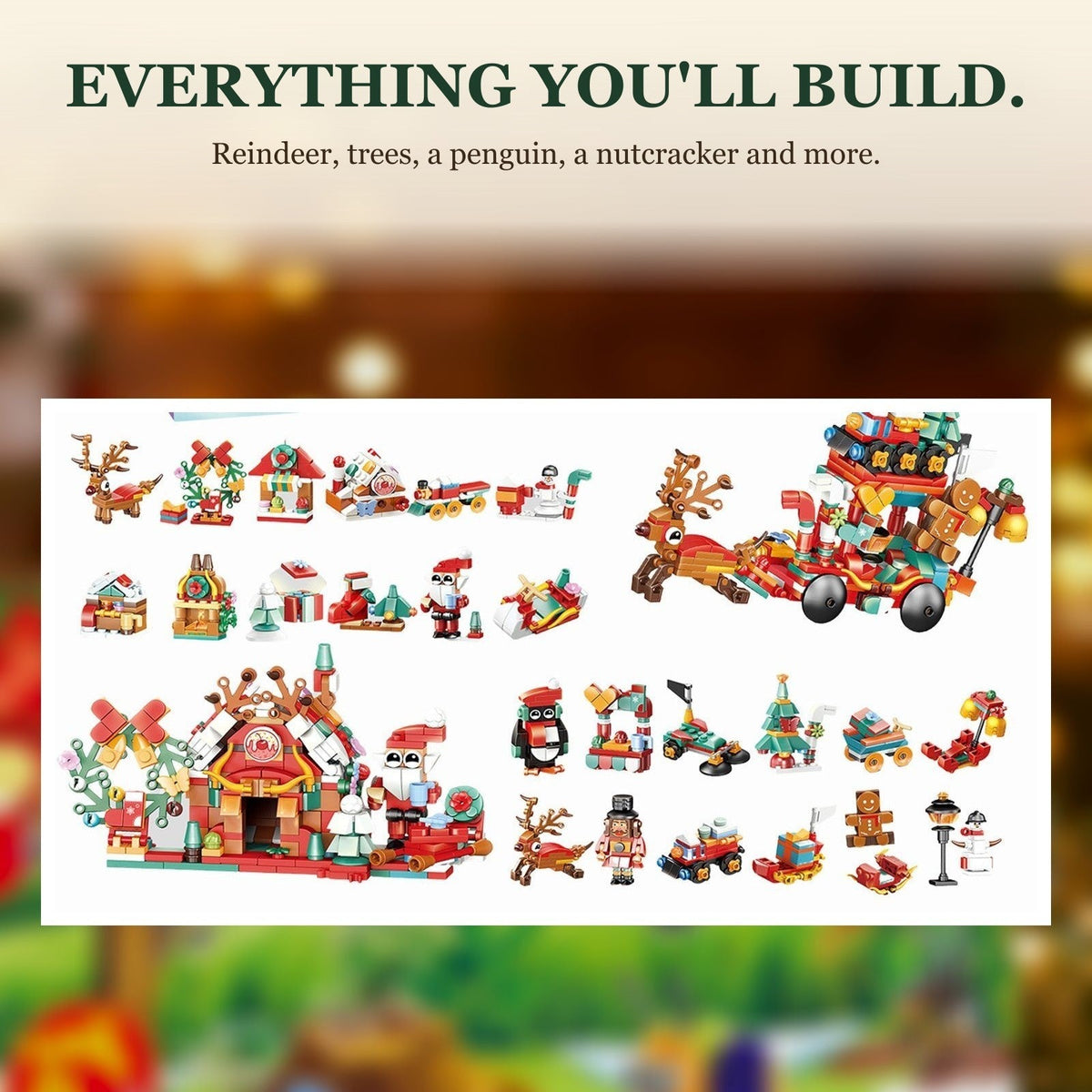 Santa's Village Brick Advent Calendar with Reindeer Sleigh