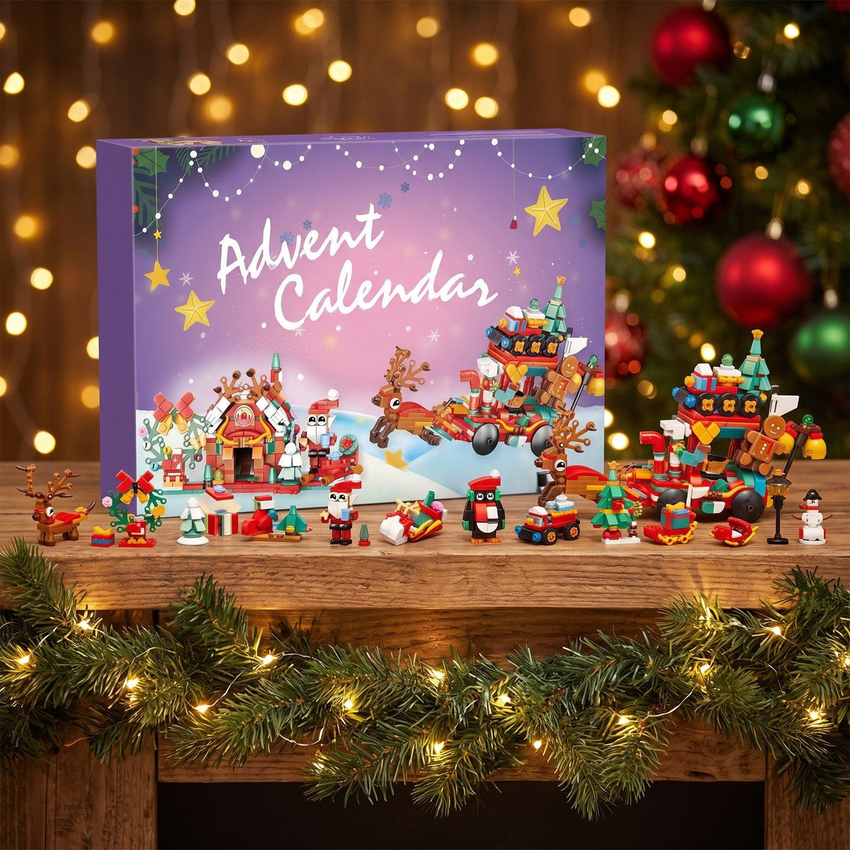 Santa's Village Brick Advent Calendar with Reindeer Sleigh