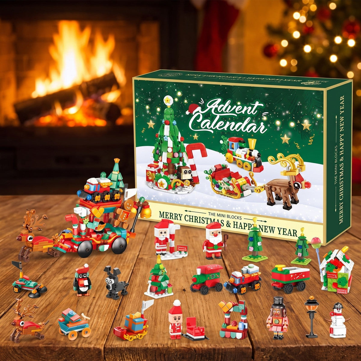 Santa's Sleigh Mini Block Advent Calendar, Christmas Village Set