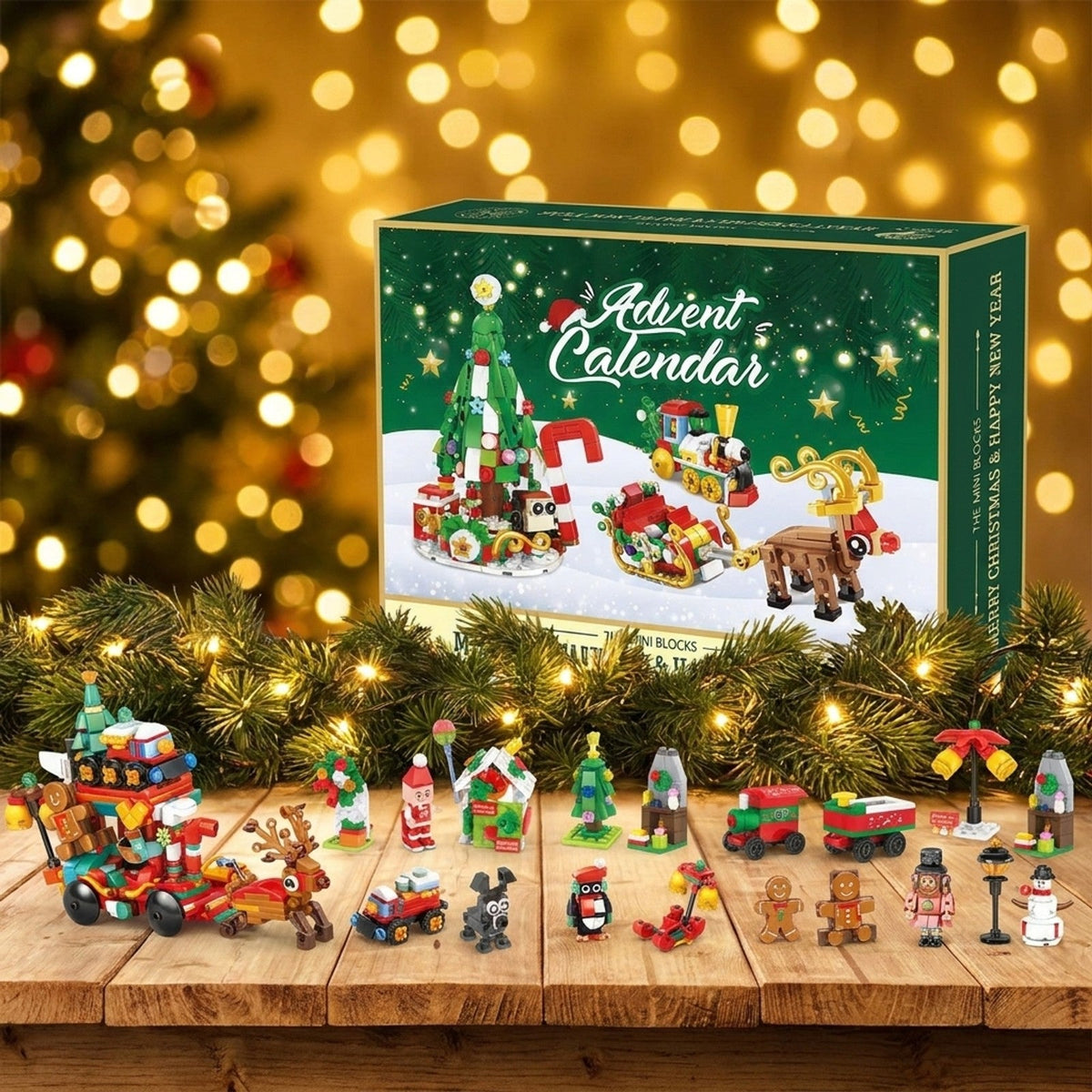 Santa's Sleigh Mini Block Advent Calendar, Christmas Village Set