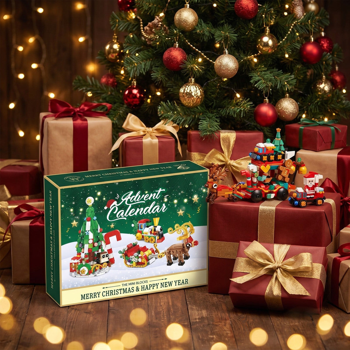 Santa's Sleigh Mini Block Advent Calendar, Christmas Village Set
