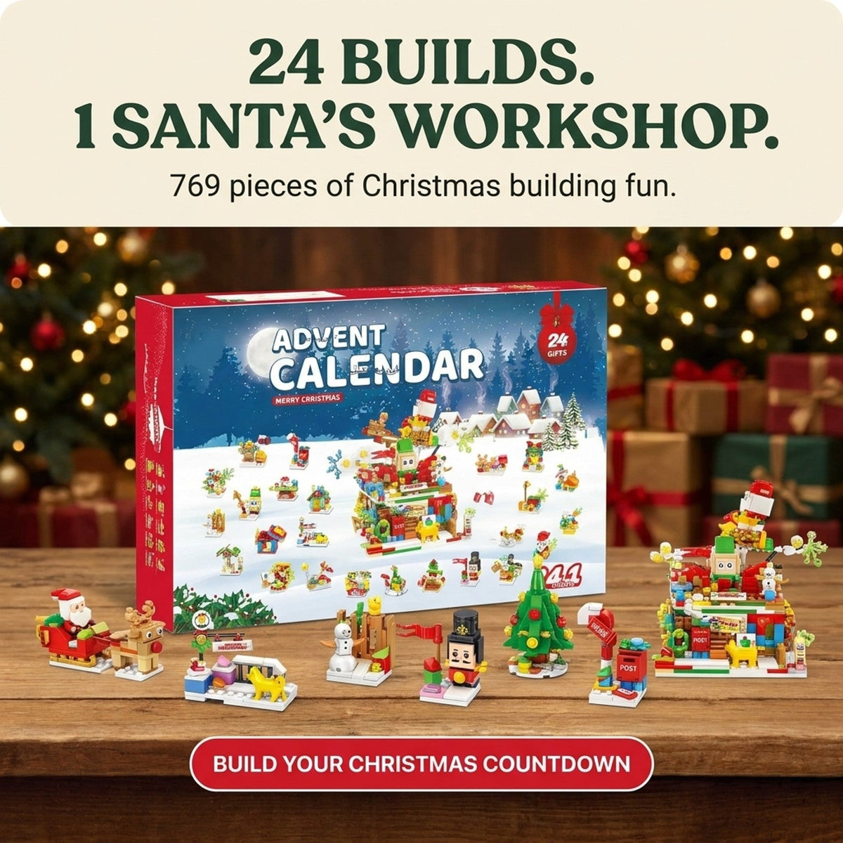 Santa's Workshop Brick Advent Calendar, 24-in-1, 769 Pieces