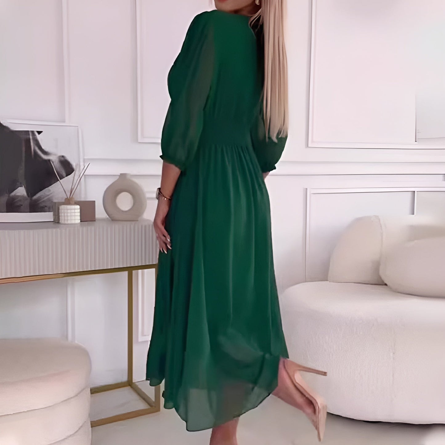 Image of Sara | Women's V-Neck A-Line Midi Dress