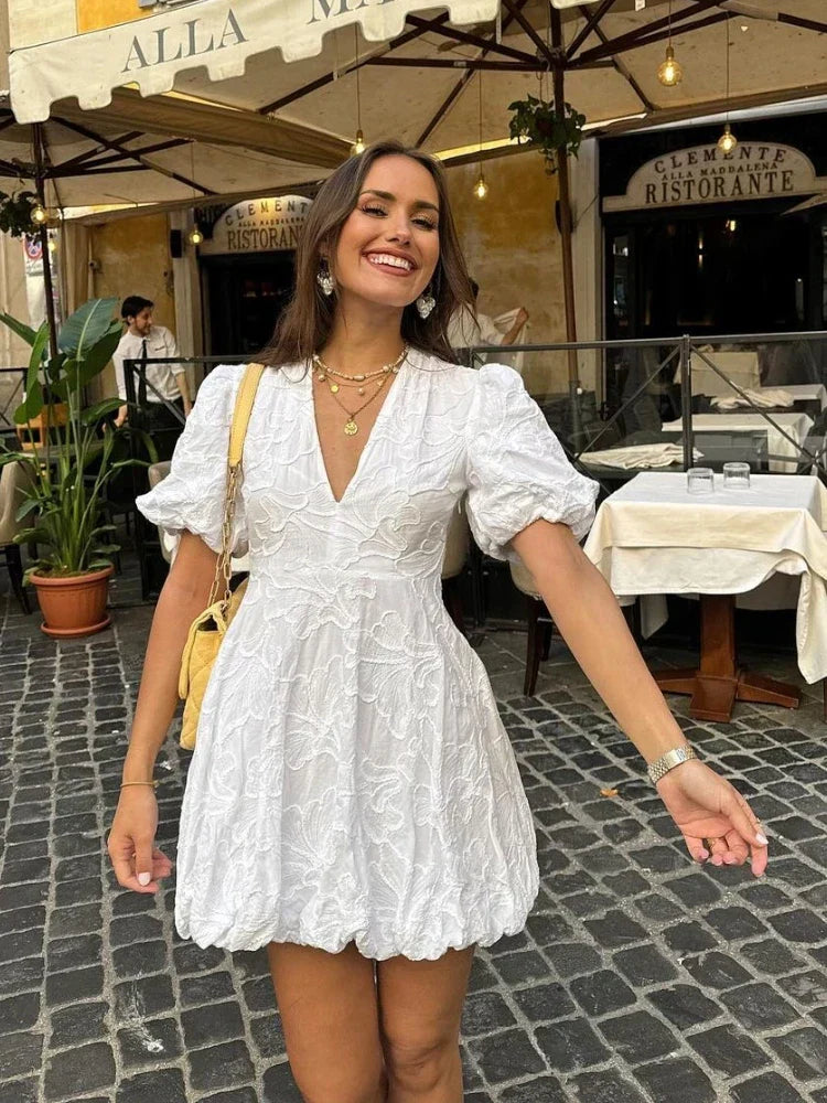 Image of Savannah | Women's V-Neck A-Line Mini Dress