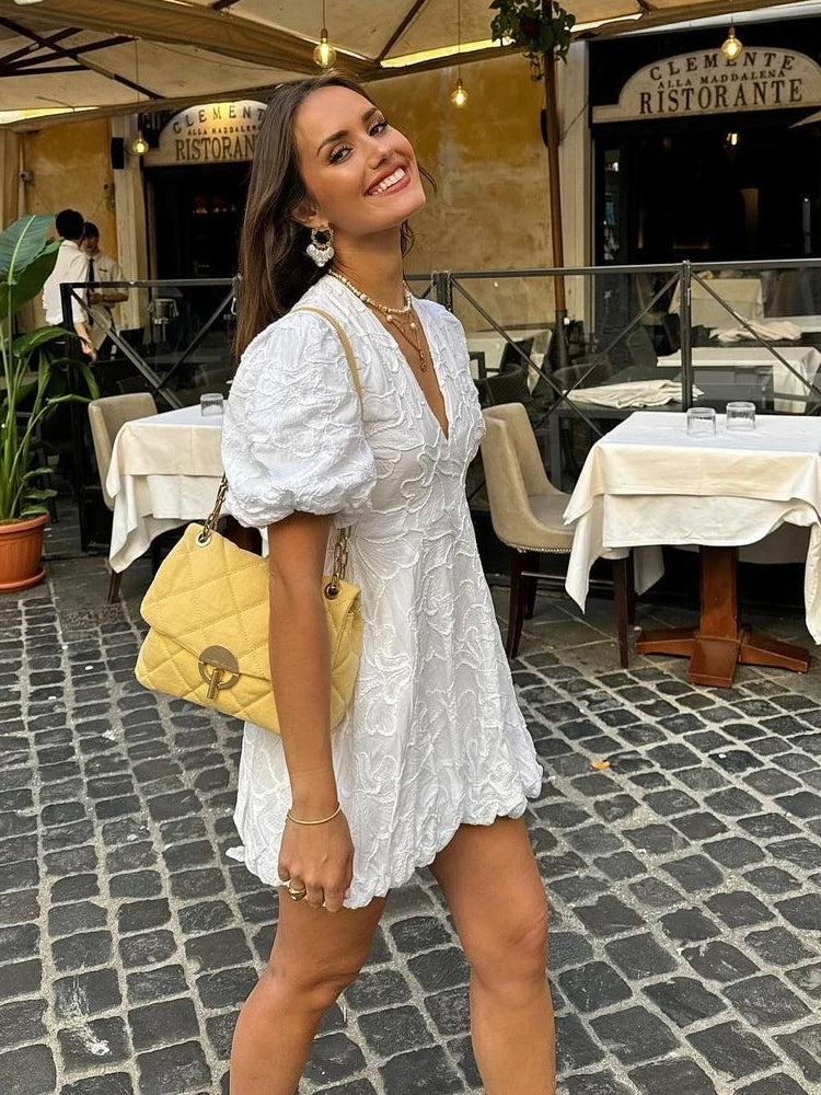 Image of Savannah | Women's V-Neck A-Line Mini Dress