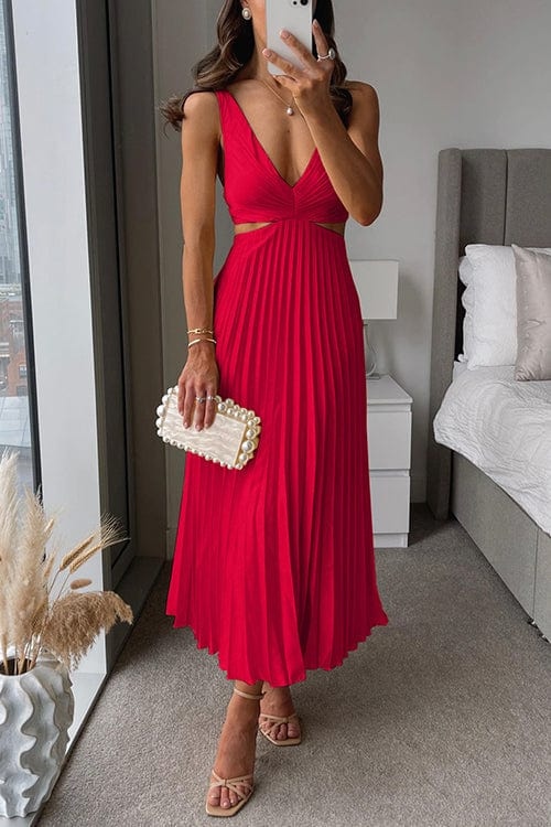 Image of Scarlett | Women's V-Neck Pleated Midi Dress
