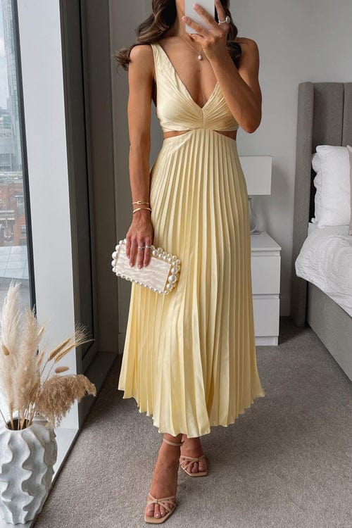 Image of Scarlett | Women's V-Neck Pleated Midi Dress