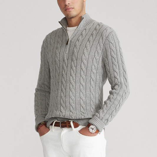Image of Scott | Men's Cable Knit Quarter-Zip Sweater