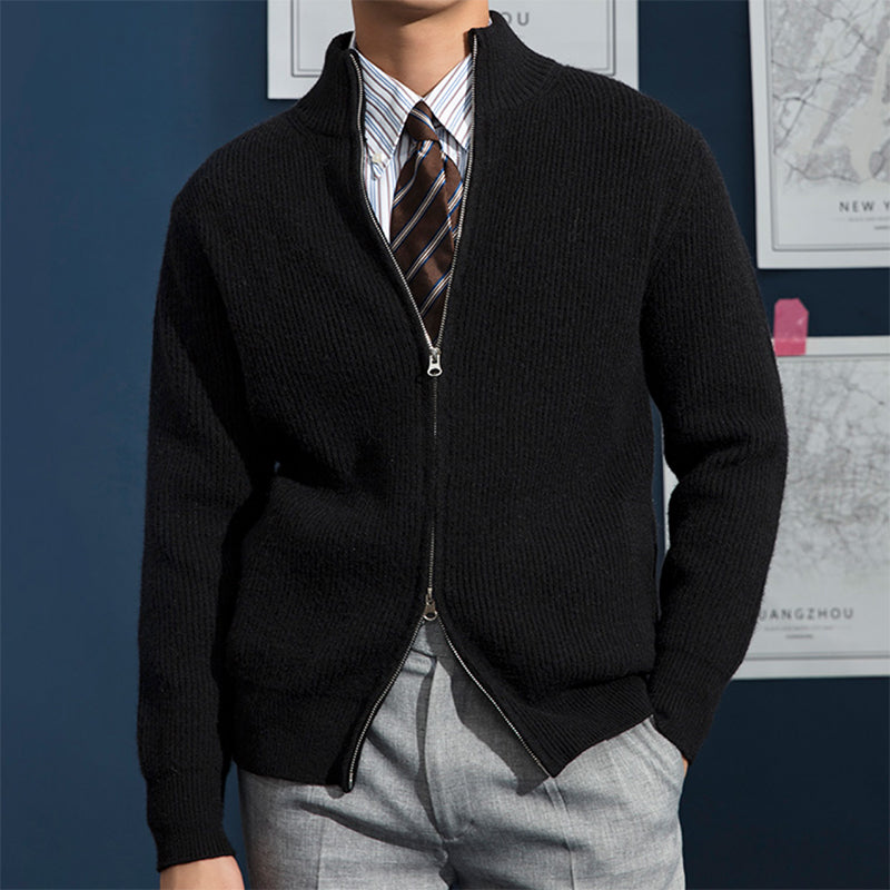Image of Sebastian | Men's Zip-Up Ribbed Knit Sweater