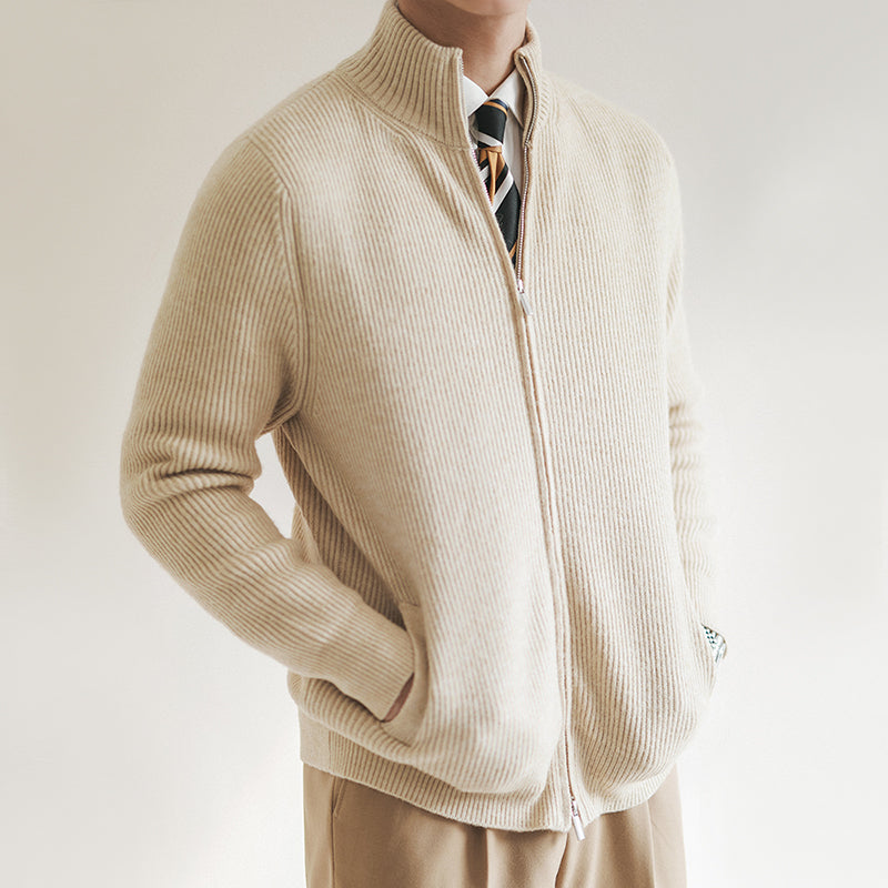 Image of Sebastian | Men's Zip-Up Ribbed Knit Sweater