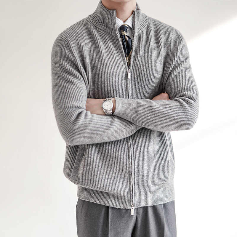 Image of Sebastian | Men's Zip-Up Ribbed Knit Sweater
