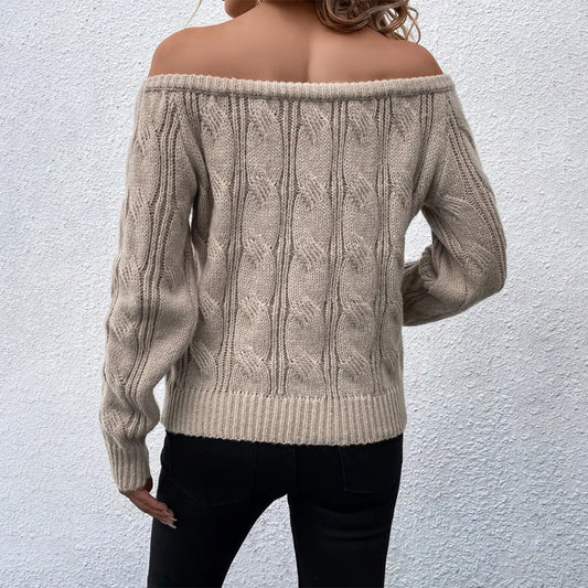 Image of Selena | Women's Off the Shoulder Cable Knit Sweater