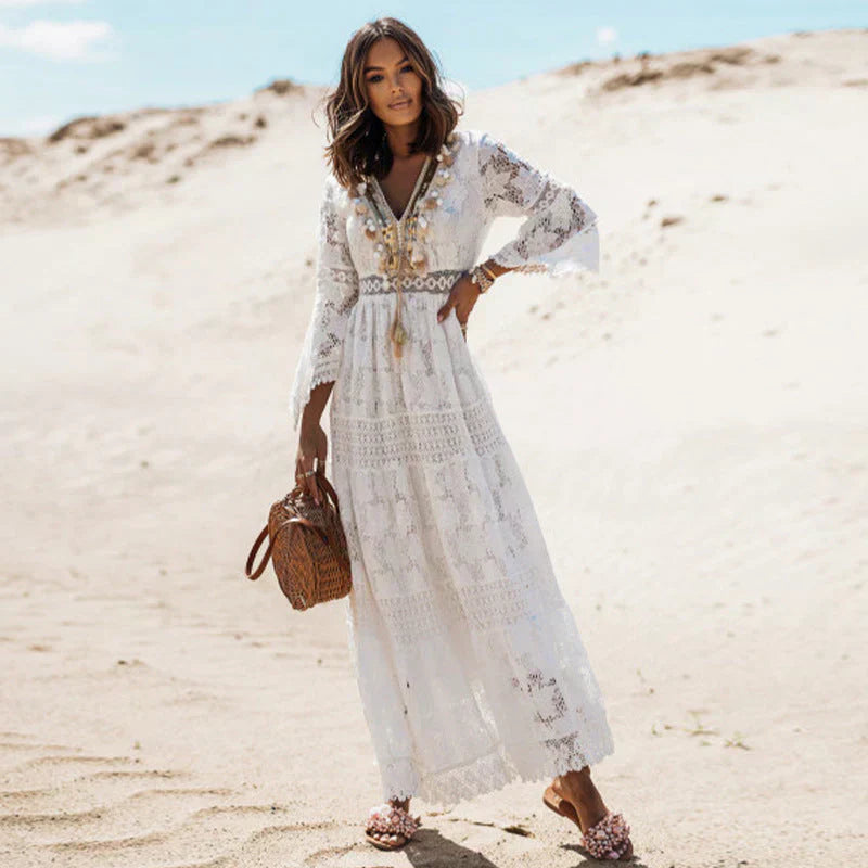 Image of Selena | Women's V-Neck Lace Maxi Dress